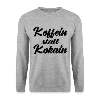 Kaffee Spruch lustig - Koffein statt Kokain - Unisex Pullover - Weißgrau meliert - Vorne - Alina (178cm) & Michal (187cm)