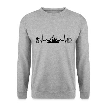 Randonnée et bière Fréquence cardiaque Randonnée en montagne - Sweat-shirt Unisexe - gris chiné - Devant - Alina (178cm) & Michal (187cm)