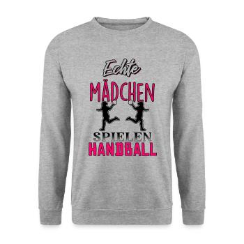 Echte Mädchen spielen Handball - Unisex Pullover - Weißgrau meliert - Vorne - Alina (178cm) & Michal (187cm)