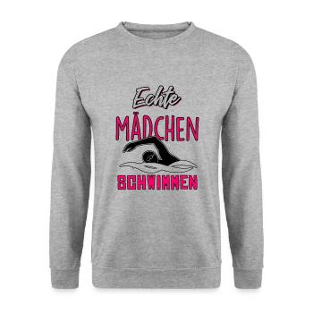 Echte Mädchen schwimmen - Unisex Pullover - Weißgrau meliert - Vorne - Alina (178cm) & Michal (187cm)