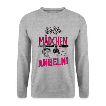 Echte Mädchen Angeln - Unisex Pullover - Weißgrau meliert - Vorne - Alina (178cm) & Michal (187cm)