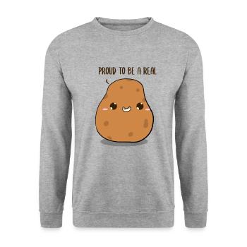 Stolz darauf Deutsch (eine Kartoffel) zu sein - Unisex Pullover - Weißgrau meliert - Vorne - Alina (178cm) & Michal (187cm)
