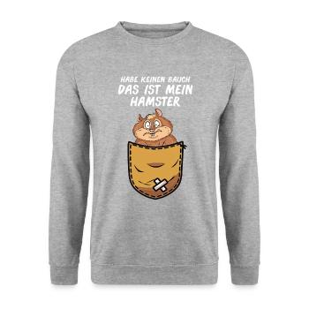 Hamster in der Bauchtasche - Unisex Pullover - Weißgrau meliert - Vorne - Alina (178cm) & Michal (187cm)