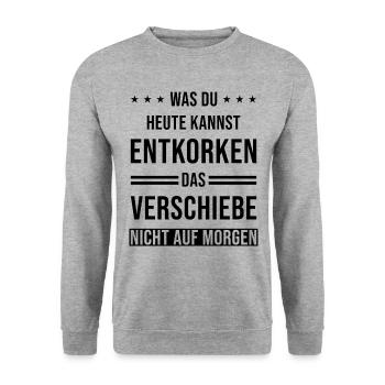 Wein Spruch lustig Entkorken - Unisex Pullover - Weißgrau meliert - Vorne - Alina (178cm) & Michal (187cm)