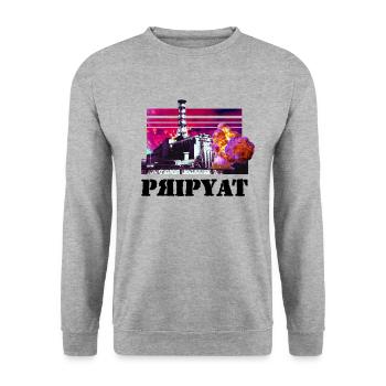 Chernobyl TShirt 1986 Ukrainian city of Pripyat - Unisex Sweatshirt - salt & pepper - Front - Alina (178cm) & Michal (187cm)