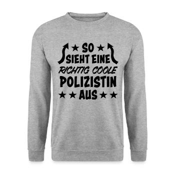 Polizistin Lustige Spruch Polizei Sprüche Geschenk - Unisex Pullover - Weißgrau meliert - Vorne - Alina (178cm) & Michal (187cm)