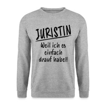 Juristin Jura Lustiger Spruch Jura Beruf Geschenk - Unisex Pullover - Weißgrau meliert - Vorne - Alina (178cm) & Michal (187cm)