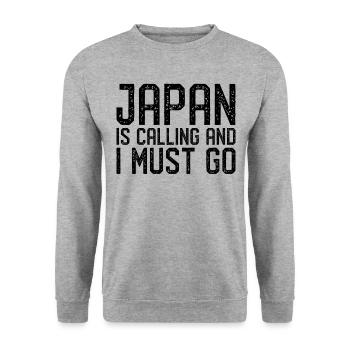 Japan is calling i must go - Unisex Pullover - Weißgrau meliert - Vorne - Alina (178cm) & Michal (187cm)