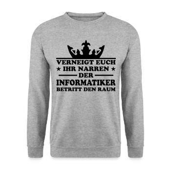 Informatiker Lustig Spruch Programmierer Geschenk - Unisex Pullover - Weißgrau meliert - Vorne - Alina (178cm) & Michal (187cm)
