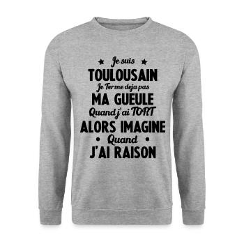 Je suis Toulousain - Je ferme pas ma gueule - Sweat-shirt Unisexe - gris chiné - Devant - Alina (178cm) & Michal (187cm)