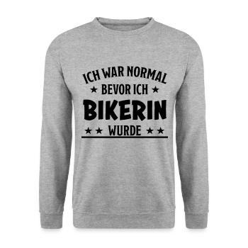 Bikerin Lustiger Spruch Bike Fun Sprüche Geschenk - Unisex Pullover - Weißgrau meliert - Vorne - Alina (178cm) & Michal (187cm)