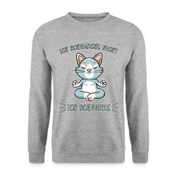 Schnurren Schnarchen Katze Lustige Spruch Geschenk - Unisex Pullover - Weißgrau meliert - Vorne - Alina (178cm) & Michal (187cm)