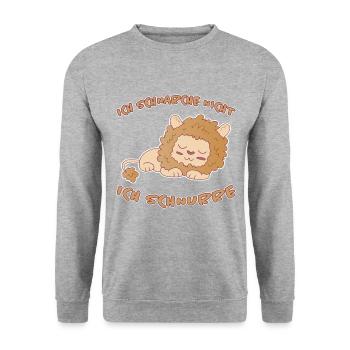 Schnurren Löwe Lustiger Spruch Schlafen Geschenk - Unisex Pullover - Weißgrau meliert - Vorne - Alina (178cm) & Michal (187cm)