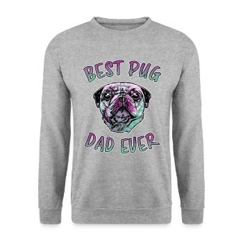 Best Pug Dad Ever Lustiger Spruch Mops Geschenk - Unisex Pullover - Weißgrau meliert - Vorne - Alina (178cm) & Michal (187cm)
