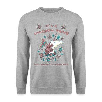 Licorne Disant Papillon Licorne Cadeau - Sweat-shirt Unisexe - gris chiné - Devant - Alina (178cm) & Michal (187cm)