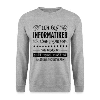 Informatiker Lustig Spruch Programmierer Geschenk - Unisex Pullover - Weißgrau meliert - Vorne - Alina (178cm) & Michal (187cm)