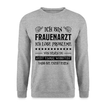 Frauenarzt Spruch Gynäkologe Frauenarzt Geschenk - Unisex Pullover - Weißgrau meliert - Vorne - Alina (178cm) & Michal (187cm)