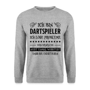 Dartspieler Witz Spruch Darts Dartpfeil Geschenk - Unisex Pullover - Weißgrau meliert - Vorne - Alina (178cm) & Michal (187cm)