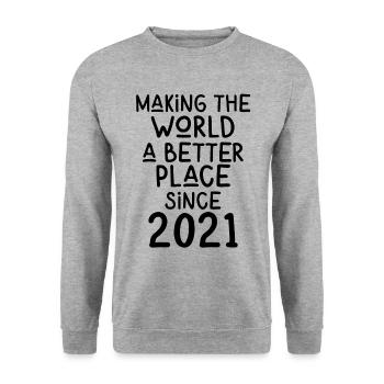 Making the World a better place since 2021 - Unisex Pullover - Weißgrau meliert - Vorne - Alina (178cm) & Michal (187cm)