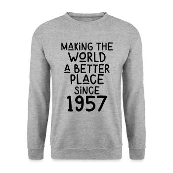 Rendre le monde meilleur depuis 1957 - Sweat-shirt Unisexe - gris chiné - Devant - Alina (178cm) & Michal (187cm)