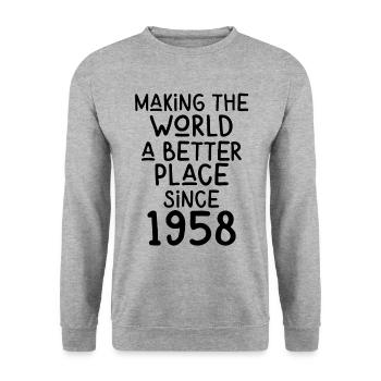 Making the World a better place since 1958 - Unisex Pullover - Weißgrau meliert - Vorne - Alina (178cm) & Michal (187cm)