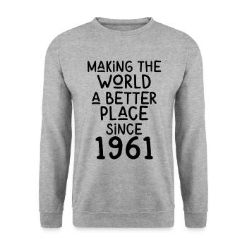 Making the World a better place since 1961 - Unisex Pullover - Weißgrau meliert - Vorne - Alina (178cm) & Michal (187cm)