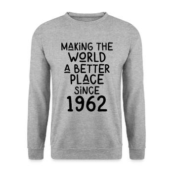 Rendre le monde meilleur depuis 1962 - Sweat-shirt Unisexe - gris chiné - Devant - Alina (178cm) & Michal (187cm)