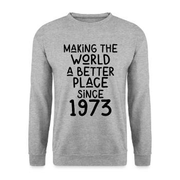 Making the World a better place since 1973 - Unisex Pullover - Weißgrau meliert - Vorne - Alina (178cm) & Michal (187cm)