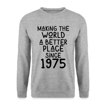 Rendre le monde meilleur depuis 1975 - Sweat-shirt Unisexe - gris chiné - Devant - Alina (178cm) & Michal (187cm)