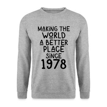 Making the World a better place since 1978 - Unisex Pullover - Weißgrau meliert - Vorne - Alina (178cm) & Michal (187cm)