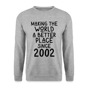 Rendre le monde meilleur depuis 2002 - Sweat-shirt Unisexe - gris chiné - Devant - Alina (178cm) & Michal (187cm)