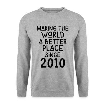 Rendre le monde meilleur depuis 2010 - Sweat-shirt Unisexe - gris chiné - Devant - Alina (178cm) & Michal (187cm)