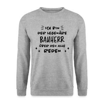 Bauherr Spruch Hausbau Richtfest Geschenk Bauherr - Unisex Pullover - Weißgrau meliert - Vorne - Alina (178cm) & Michal (187cm)