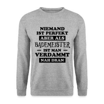 Bademeister Beruf Lustiger Spruch Freibad Geschenk - Unisex Pullover - Weißgrau meliert - Vorne - Alina (178cm) & Michal (187cm)