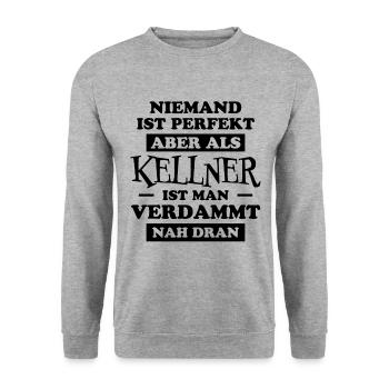 Kellner Lustige Spruch Service Restaurant Geschenk - Unisex Pullover - Weißgrau meliert - Vorne - Alina (178cm) & Michal (187cm)