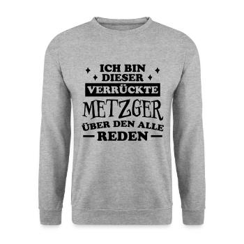 Metzger Beruf Lustiger Spruch Fleischer Geschenk - Unisex Pullover - Weißgrau meliert - Vorne - Alina (178cm) & Michal (187cm)