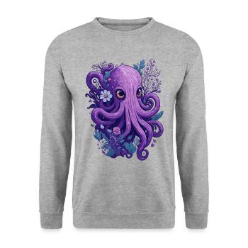 Squid Octopus Flowers Floral - Unisex Sweatshirt - salt & pepper - Front - Alina (178cm) & Michal (187cm)