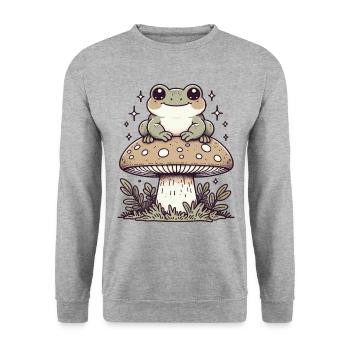 Cottagecore Aesthetic Mushroom Frog - Unisex Sweatshirt - salt & pepper - Front - Alina (178cm) & Michal (187cm)