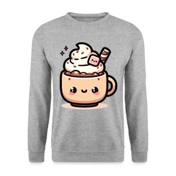Chocolat chaud kawaii chaud et confortable avec - Sweat-shirt Unisexe - gris chiné - Devant - Alina (178cm) & Michal (187cm)