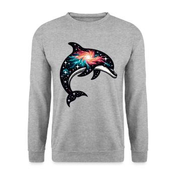 Dolphin Space Galaxy Universe - Unisex Sweatshirt - salt & pepper - Front - Alina (178cm) & Michal (187cm)