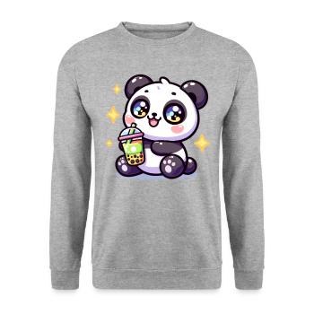 Panda Bubble Tea Boba Kawaii - Unisex Sweatshirt - salt & pepper - Front - Alina (178cm) & Michal (187cm)