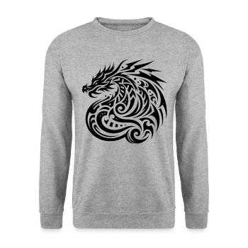 Dragon Tribal Tattoo Einzigartiges Kunstwerk Design - Unisex Pullover - Weißgrau meliert - Vorne - Alina (178cm) & Michal (187cm)
