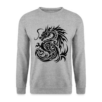 Drachen-Stammes-Tattoo Kunstvolles Symbol-Design - Unisex Pullover - Weißgrau meliert - Vorne - Alina (178cm) & Michal (187cm)