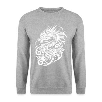 Dragon Tribal Tattoo Design minimaliste artistique - Sweat-shirt Unisexe - gris chiné - Devant - Alina (178cm) & Michal (187cm)