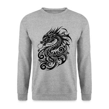 Dragon Tribal Tattoo Kunstvolles Design - Unisex Pullover - Weißgrau meliert - Vorne - Alina (178cm) & Michal (187cm)