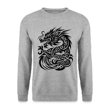Dragon Tribal Tattoo Kunstvolles Design - Unisex Pullover - Weißgrau meliert - Vorne - Alina (178cm) & Michal (187cm)