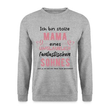 Mama von Sohn - Unisex Pullover - Weißgrau meliert - Vorne - Alina (178cm) & Michal (187cm)