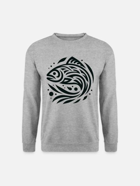 Lachs Indianer-Tierkreis - Unisex Pullover - Weißgrau meliert