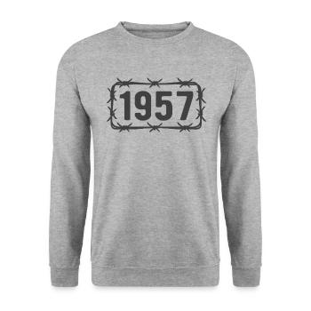 Anniversaire Vintage 1957 fil de fer barbelé - Sweat-shirt Unisexe - gris chiné - Devant - Alina (178cm) & Michal (187cm)