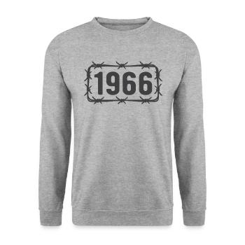 Anniversaire Vintage 1966 fil de fer barbelé - Sweat-shirt Unisexe - gris chiné - Devant - Alina (178cm) & Michal (187cm)